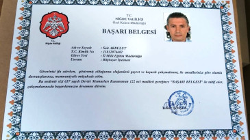 Üyemiz AKBULUT ve KAÇMAZ’a BAŞARI BELGESİ