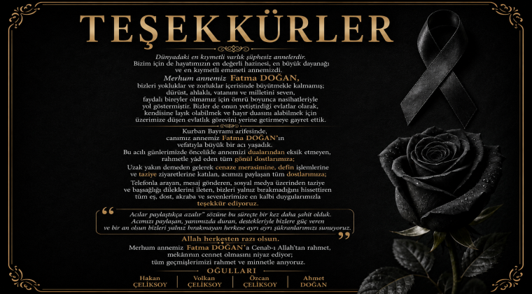 Başkanımız Hakan ÇELİKSOY’dan Taziye Teşekkür Mesajı
